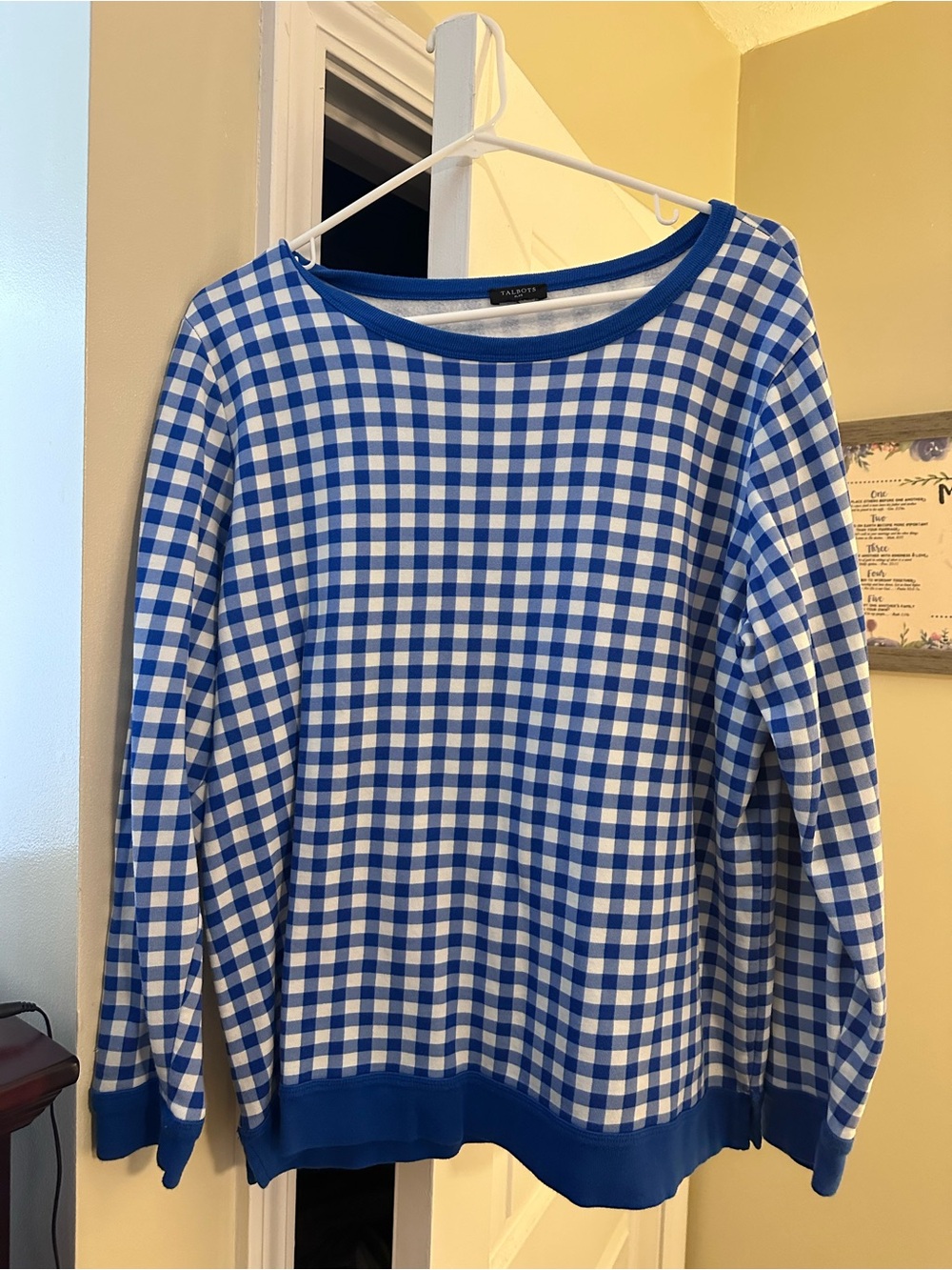 Talbots Blue & White Gingham Crewneck Pullover